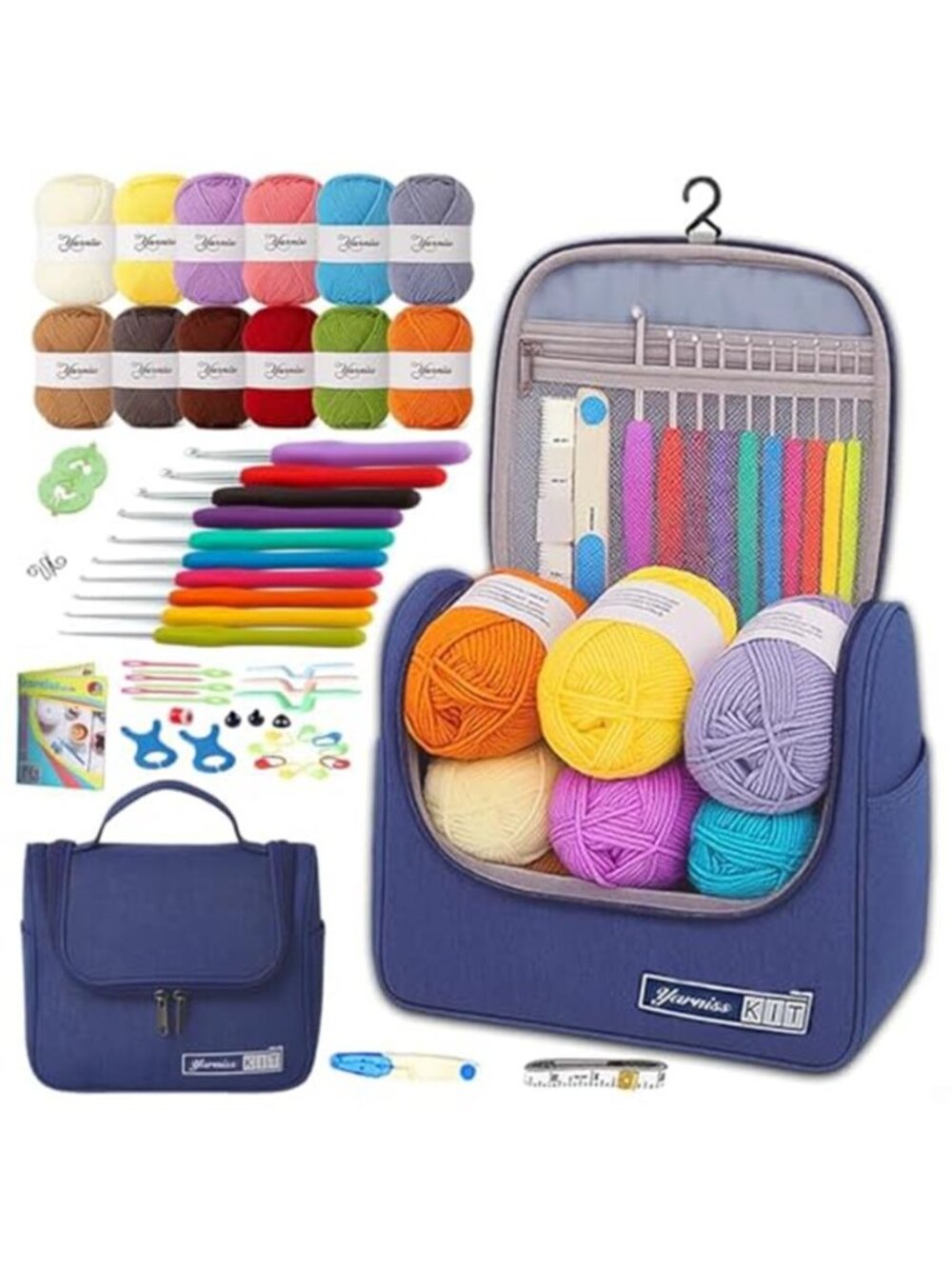 Crochet Kit for Beginners Complete Set with Yarn Hooks Adults 12 Colors Craft